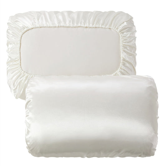 Beige Silky Satin Pillowcase Pair - Smooth for Hair & Skin, Elastic Fitted (46x70+16cm)