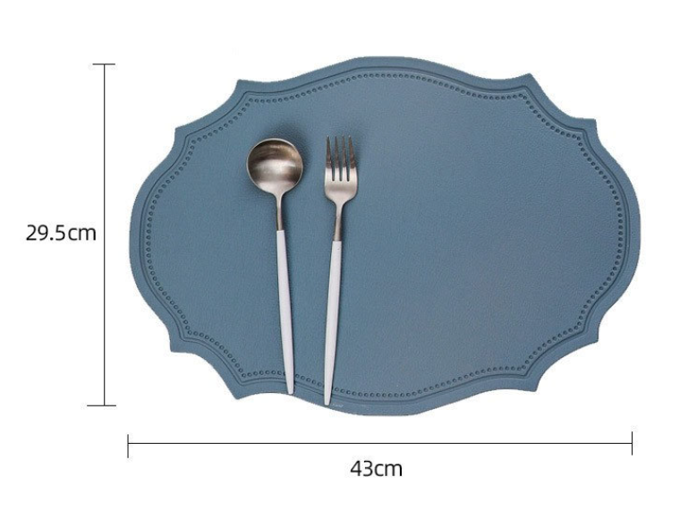 4 pcs Retro Faux Leather Placemat - Waterproof & Oil-Proof Dining Table Mat (Light blue)