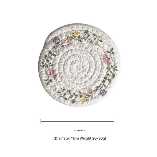 (Flowers) Cotton Rope Woven Placemats - Set of 5, 11cm Diameter Heat Resistant Kitchen Decor