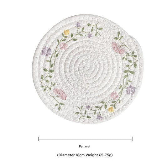 (Flowers) Cotton Rope Woven Placemats - Set of 5, 18cm Diameter Heat Resistant Kitchen Decor