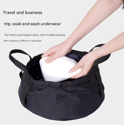2 Pcs Black Ultra-Lightweight Collapsible Travel Basin - Waterproof Folding Bucket for Camping, Hiking & Outdoors (8.5L)