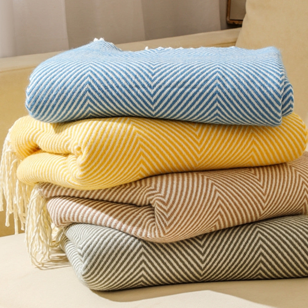 Orange Elegant Herringbone Tassel Throw Blanket - Large Acrylic Faux Cashmere Soft Cozy Blanket for Sofa, Bed & Decor (130x240cm)