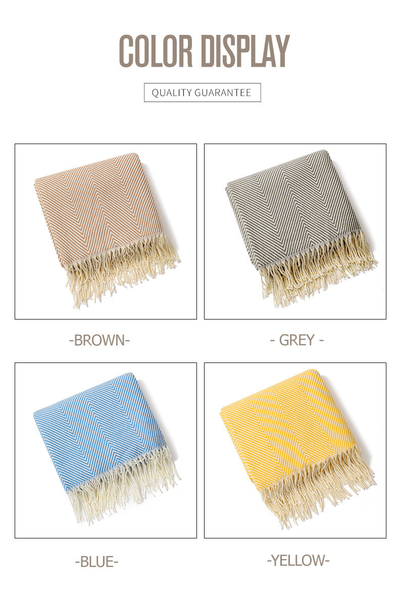 Orange Elegant Herringbone Tassel Throw Blanket - Large Acrylic Faux Cashmere Soft Cozy Blanket for Sofa, Bed & Decor (130x240cm)