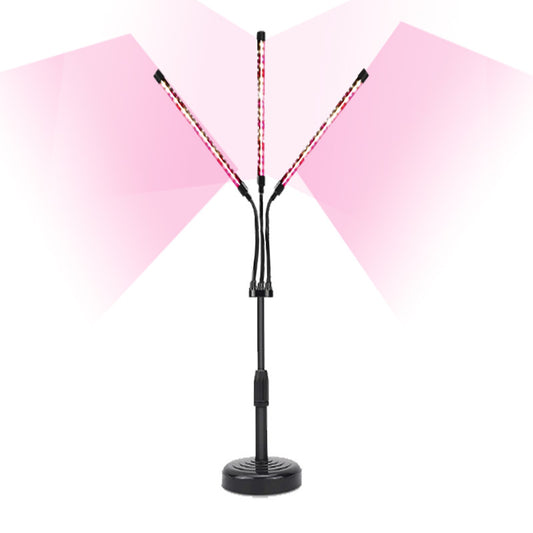 Black Adjustable 3-Head LED Grow Light - Full Spectrum Desktop Plant Lamp with Telescopic Stand, USB Powered for Indoor Seedlings & Flowers