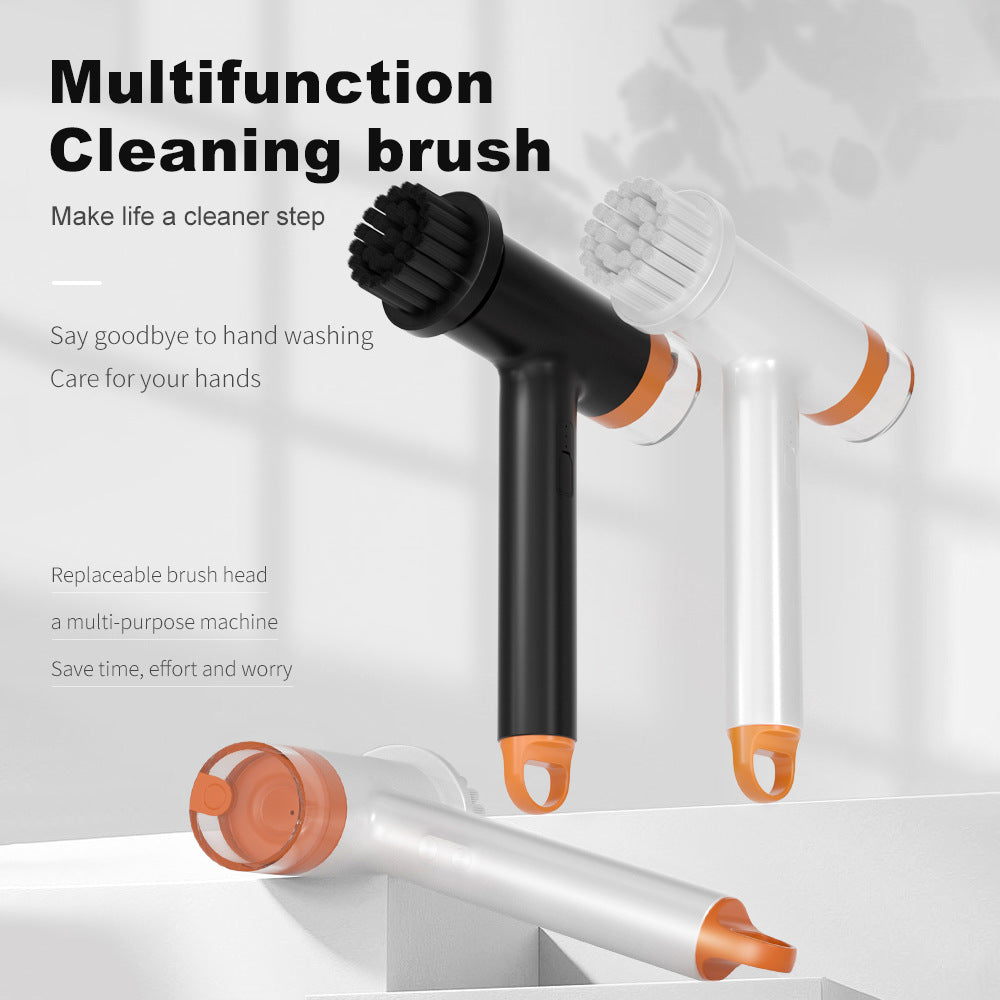 Black and Orange Powerful Cordless Electric Spin Scrubber - Rechargeable Multi-Head Cleaning Brush with Soap Dispenser