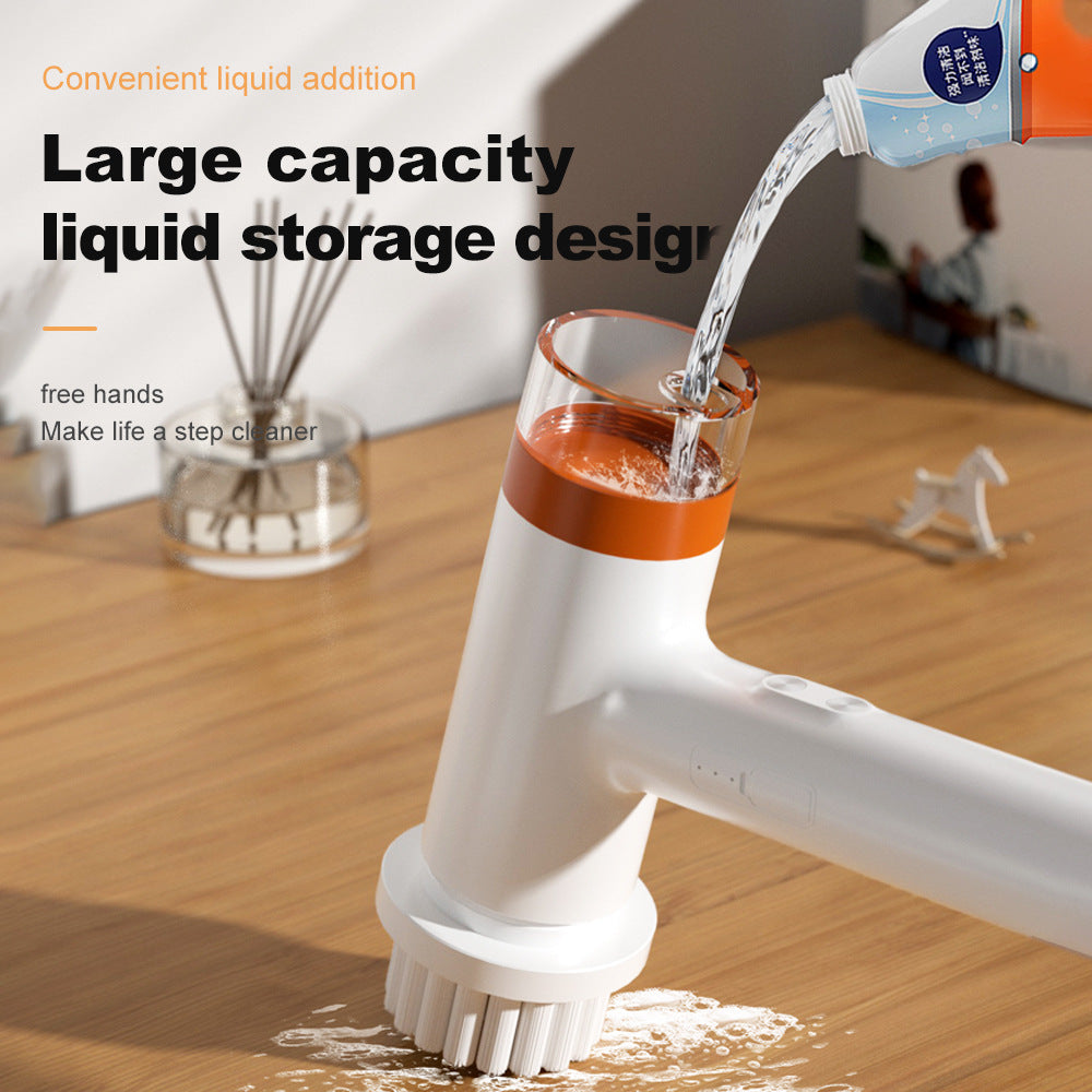 Black and Orange Powerful Cordless Electric Spin Scrubber - Rechargeable Multi-Head Cleaning Brush with Soap Dispenser