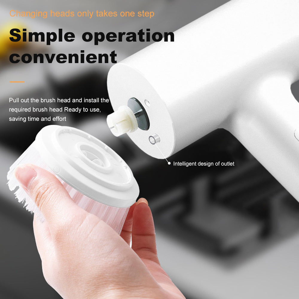 Black and Orange Powerful Cordless Electric Spin Scrubber - Rechargeable Multi-Head Cleaning Brush with Soap Dispenser