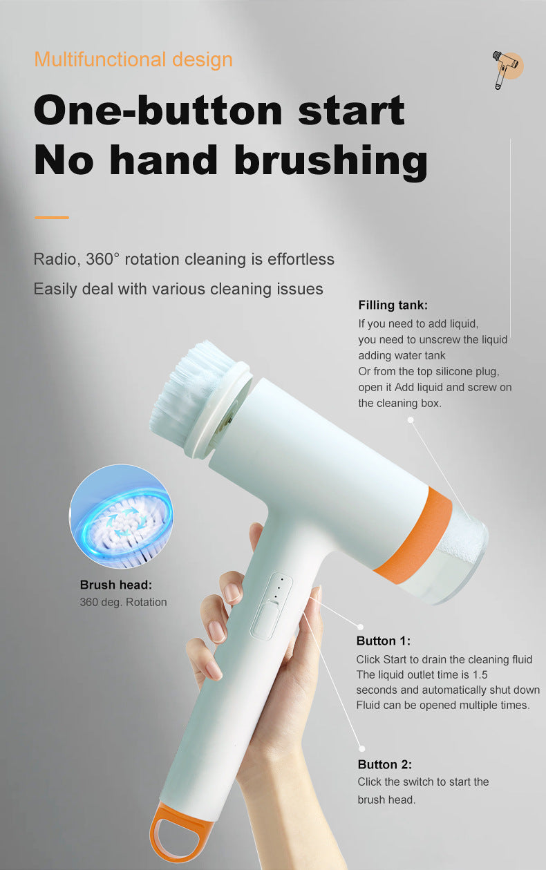 Black and Orange Powerful Cordless Electric Spin Scrubber - Rechargeable Multi-Head Cleaning Brush with Soap Dispenser