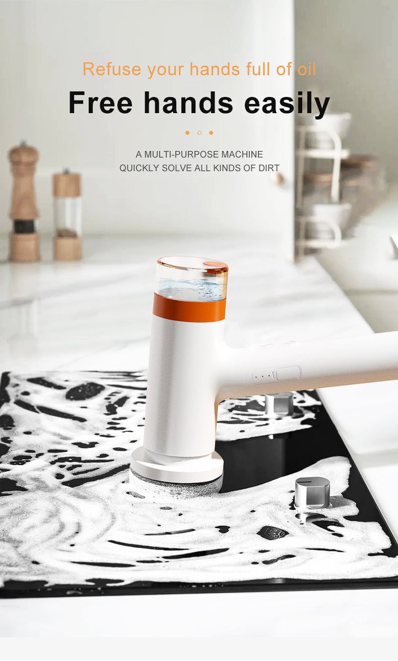 Black and Orange Powerful Cordless Electric Spin Scrubber - Rechargeable Multi-Head Cleaning Brush with Soap Dispenser