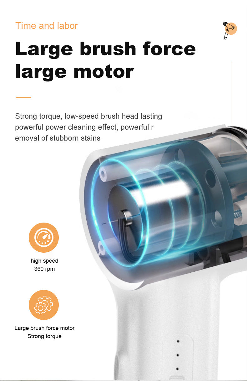 Black and Orange Powerful Cordless Electric Spin Scrubber - Rechargeable Multi-Head Cleaning Brush with Soap Dispenser