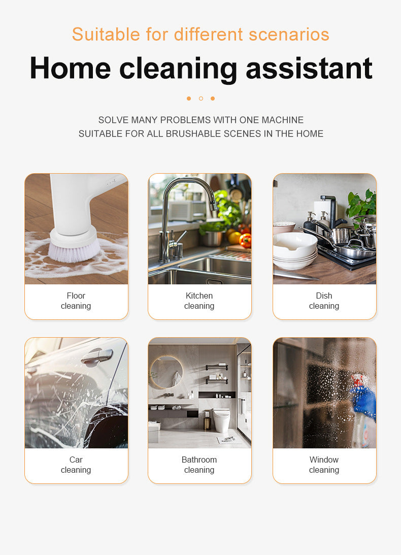 Black and Orange Powerful Cordless Electric Spin Scrubber - Rechargeable Multi-Head Cleaning Brush with Soap Dispenser