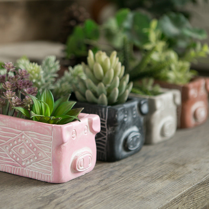Grey Rustic Cement Pig Design Succulent Planter Trough - 31cm Decorative Animal Pot