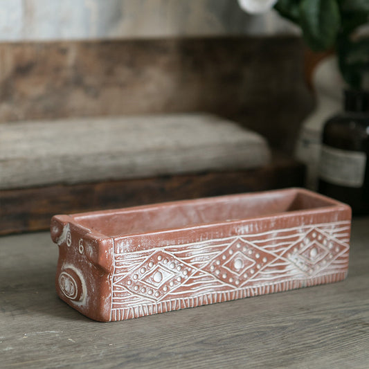 Brown Rustic Cement Pig Design Succulent Planter Trough - 31cm Decorative Animal Pot