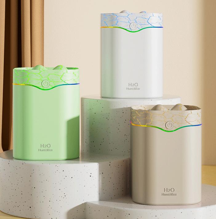 Brown Volcano Style 2L Cool Mist Humidifier - Triple Nozzle with RGB LED & Quiet Operation