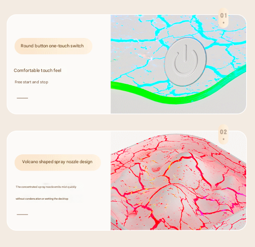 Brown Volcano Style 2L Cool Mist Humidifier - Triple Nozzle with RGB LED & Quiet Operation