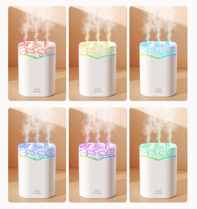 Brown Volcano Style 2L Cool Mist Humidifier - Triple Nozzle with RGB LED & Quiet Operation