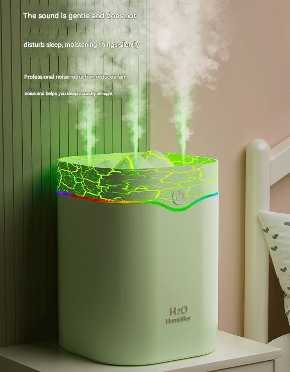 Brown Volcano Style 2L Cool Mist Humidifier - Triple Nozzle with RGB LED & Quiet Operation