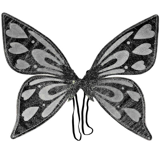 Black Sparkling Fairy Wings - Lightweight Glitter Butterfly Costume Accessory for Kids & Adults