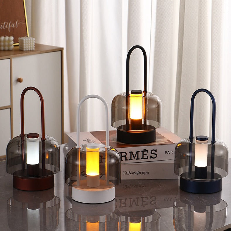 Blue Modern Portable LED Mushroom Table Lamp - Rechargeable Touch Control Night Light with 3 Color Modes & Stepless Dimming