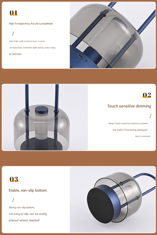 Blue Modern Portable LED Mushroom Table Lamp - Rechargeable Touch Control Night Light with 3 Color Modes & Stepless Dimming