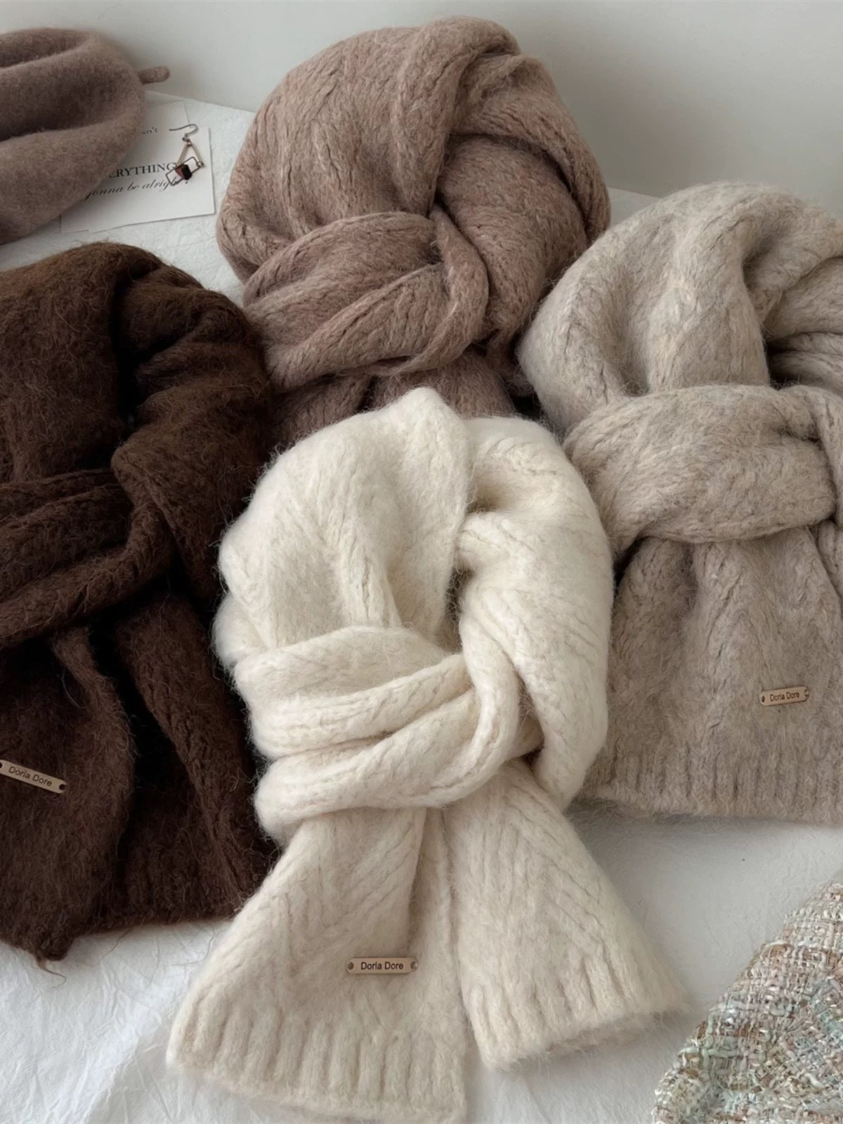 Brown Alpaca Wool Blend Solid Color Knitted Scarf for Women Winter New Style Student High Quality Couple Woolen Neck Warmer