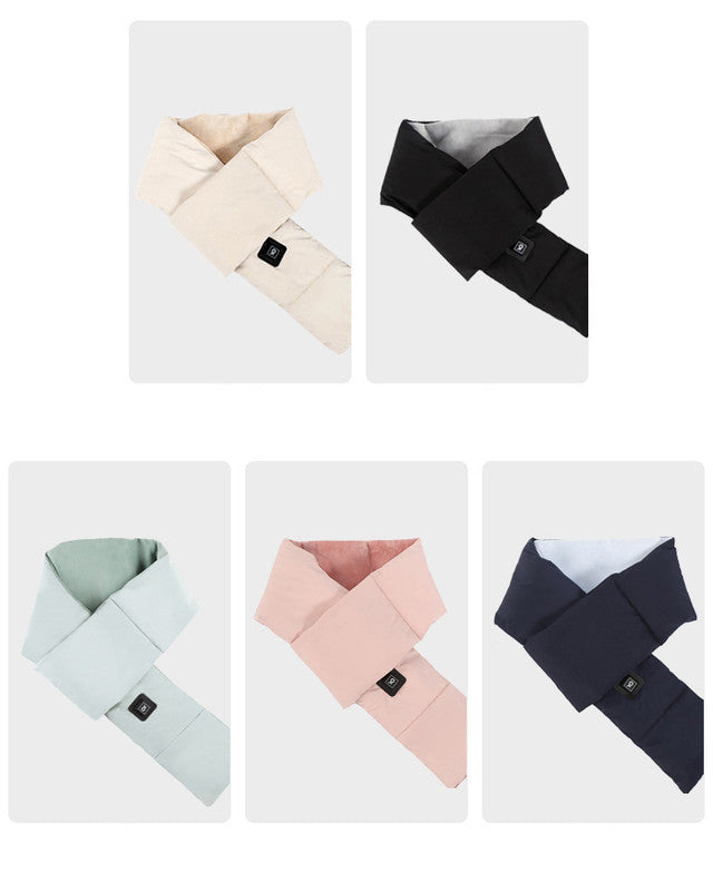 Black USB Electric Heated Scarf - Portable Puffer Neck Warmer with 3-Level Heat Control for Winter