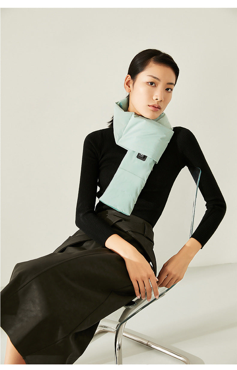 Beige USB Electric Heated Scarf - Portable Puffer Neck Warmer with 3-Level Heat Control for Winter