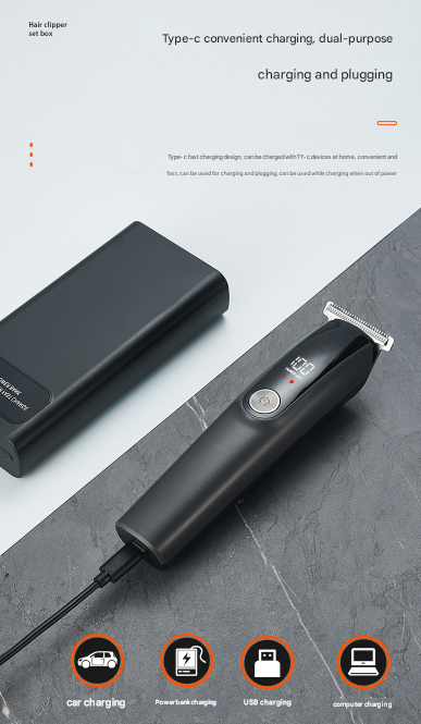 Black Professional All-in-One Cordless Grooming Kit - Men's Hair Clipper & Beard Trimmer with LED Display, USB-C Rechargeable