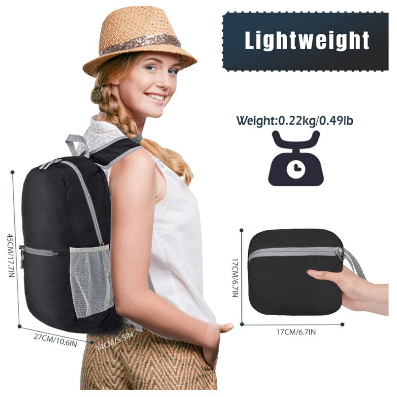 Black Ultra-Light Foldable Outdoor Backpack - Portable Travel Hiking Bag