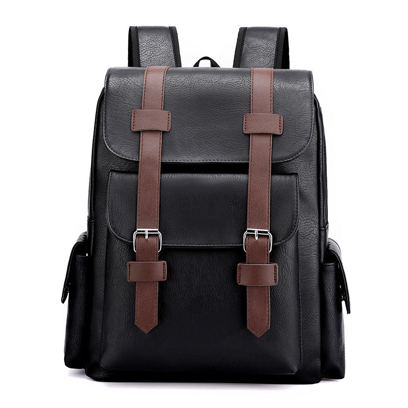 Black Large-Capacity PU Leather Backpack - Stylish Business & Travel Companion