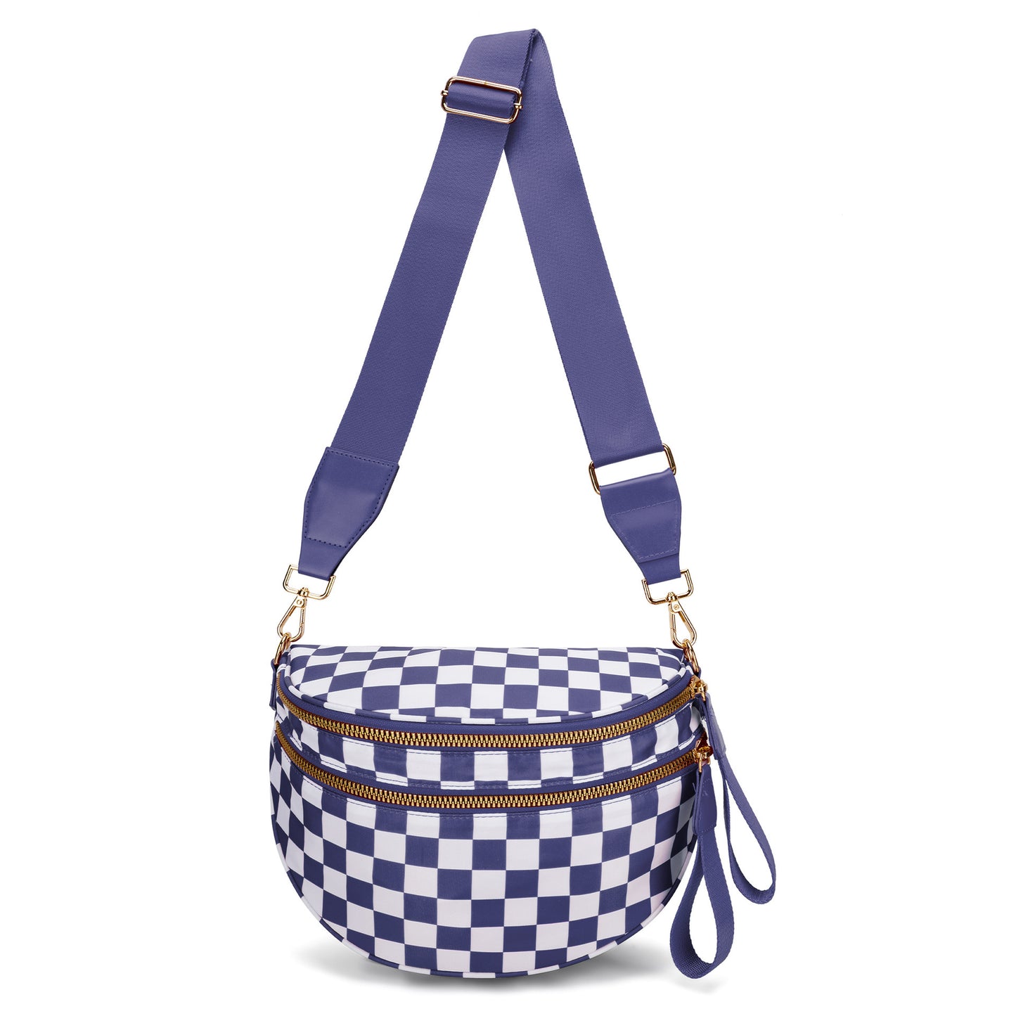 Dark Purple Checkered Trendy Sling Bag - Women's Crescent Crossbody Purse with Wide Adjustable Strap