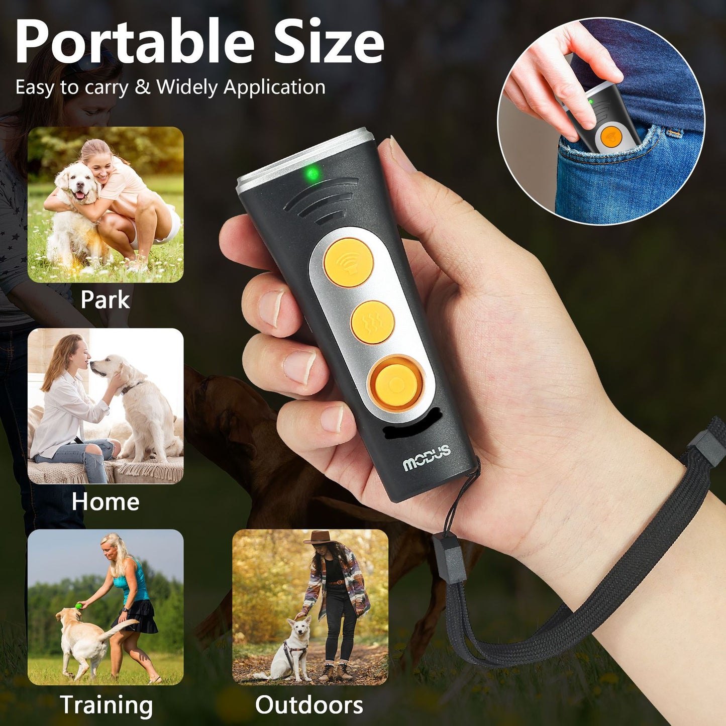 Black Ultrasonic Dog Barking Control Device - Dual Frequency Anti-Bark Trainer with IP65 Waterproof (11.8x48.5x44mm)