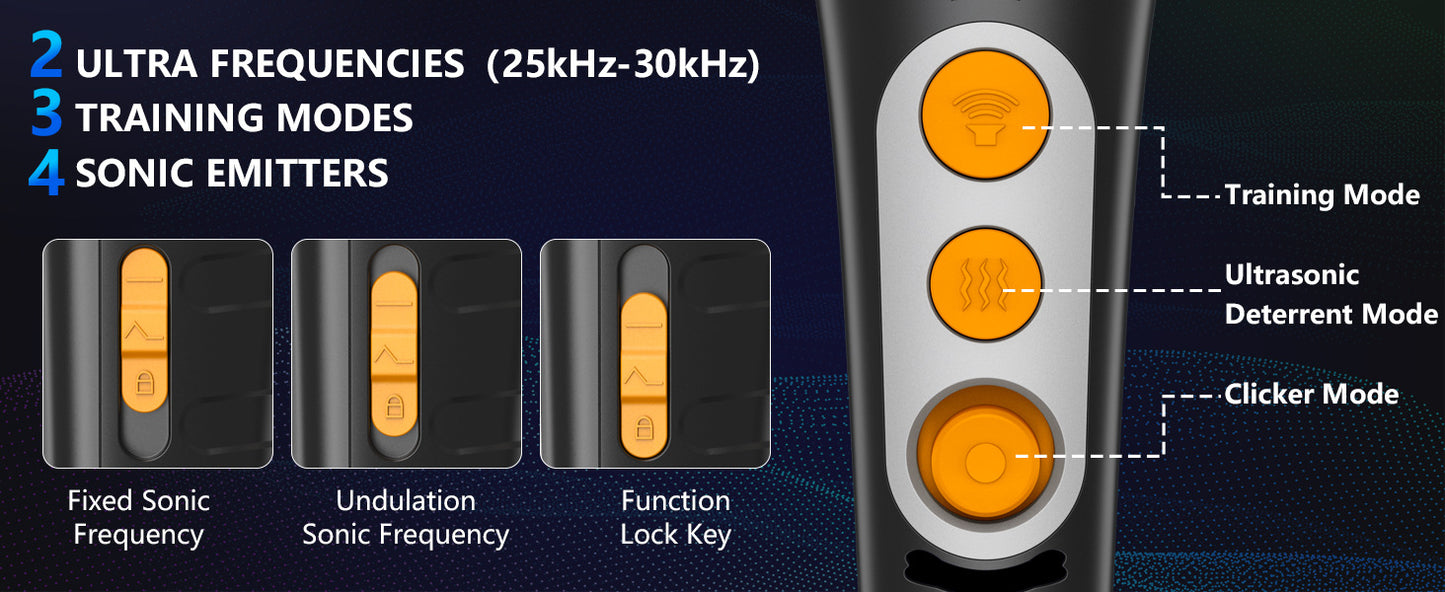 Black Ultrasonic Dog Barking Control Device - Dual Frequency Anti-Bark Trainer with IP65 Waterproof (11.8x48.5x44mm)