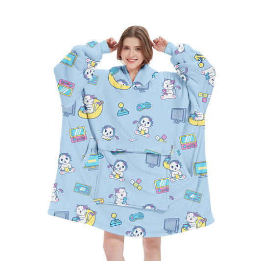 Blue Oversized Wearable Blanket Hoodie - Ultra Soft & Cozy Snuggle Pullover for Adults