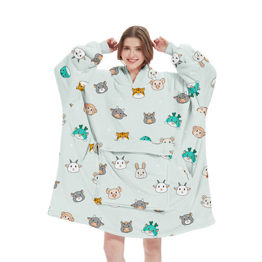 Light Blue Oversized Wearable Blanket Hoodie - Ultra Soft & Cozy Snuggle Pullover for Adults