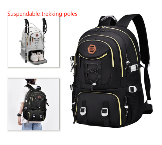 Black Stylish Large Capacity Backpack - Water-Resistant Oxford Rucksack for Travel, School & Daily Use