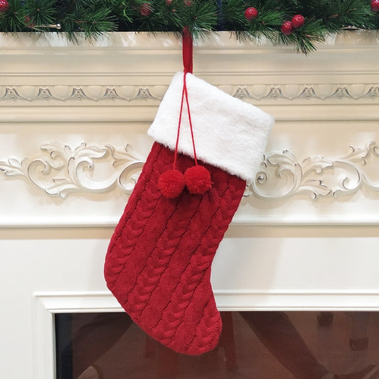 Red Large Cable Knit Christmas Stocking - Classic 43cm Holiday Decor for Fireplace Hanging