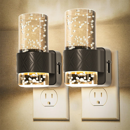 Black Dimmable LED Night Light with Dusk-to-Dawn Sensor - Bubble Acrylic Plug-in Lamp