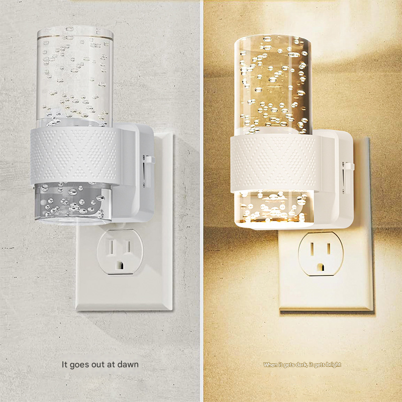 Black Dimmable LED Night Light with Dusk-to-Dawn Sensor - Bubble Acrylic Plug-in Lamp