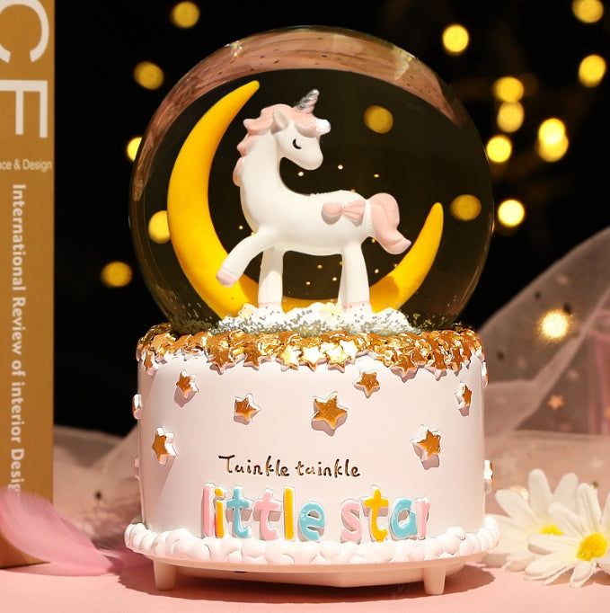 Enchanting Unicorn Snow Globe Music Box - Magical Starry Sky Musical Gift for Girls