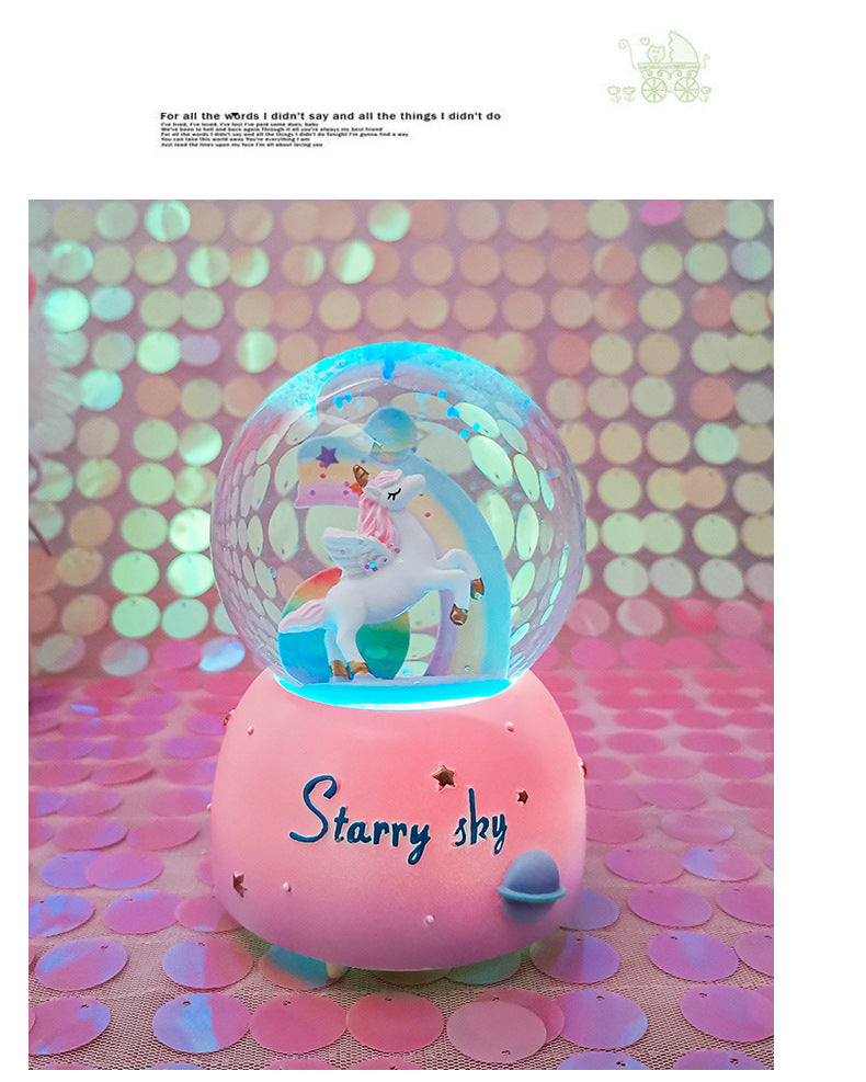 Enchanting Unicorn Snow Globe Music Box - Magical Starry Sky Musical Gift for Girls