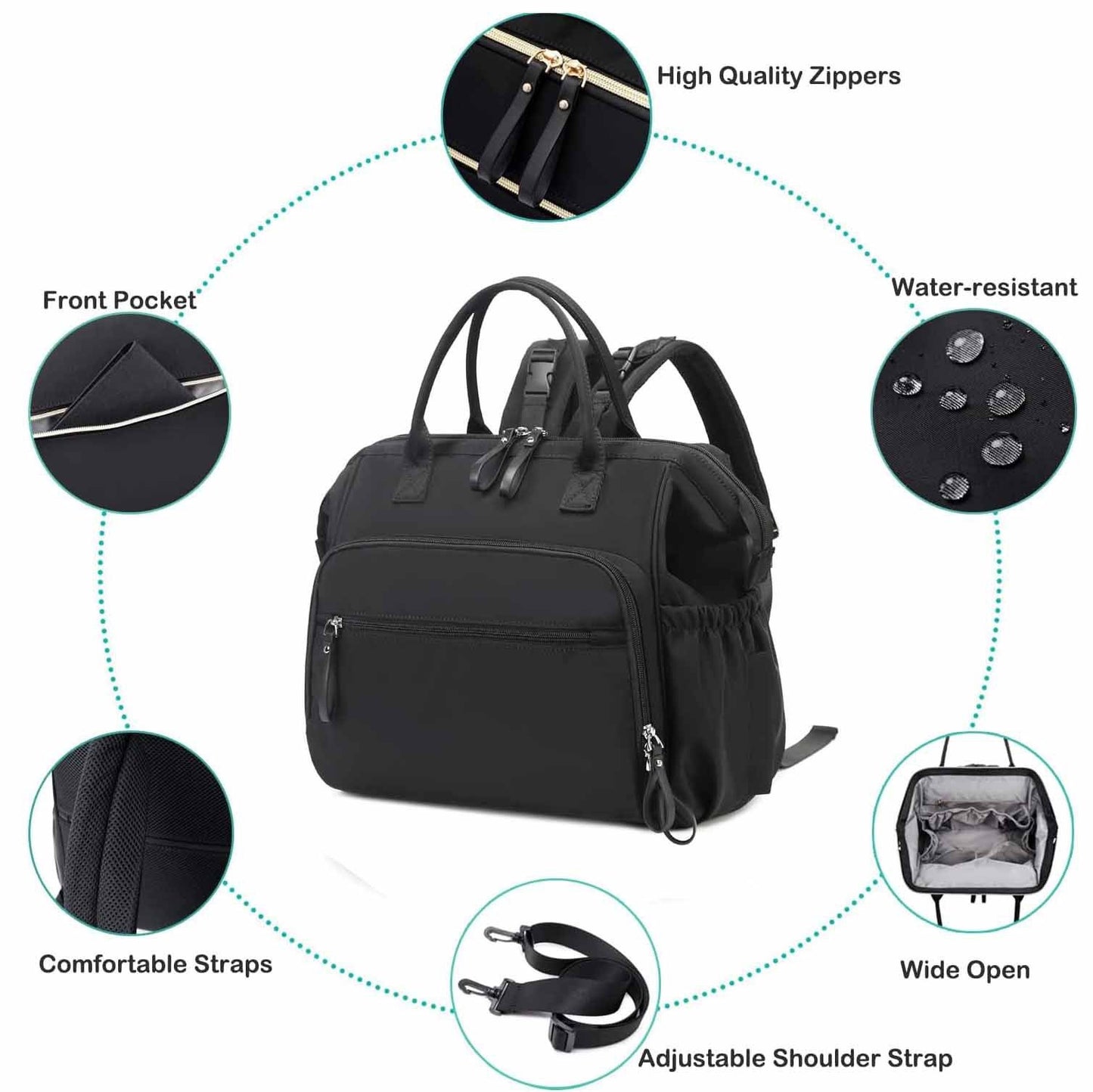 Black Large Capacity Waterproof Baby Diaper Bag with Anti-Theft Pocket - Mommy Bag for Children's Folding Stroller Storage