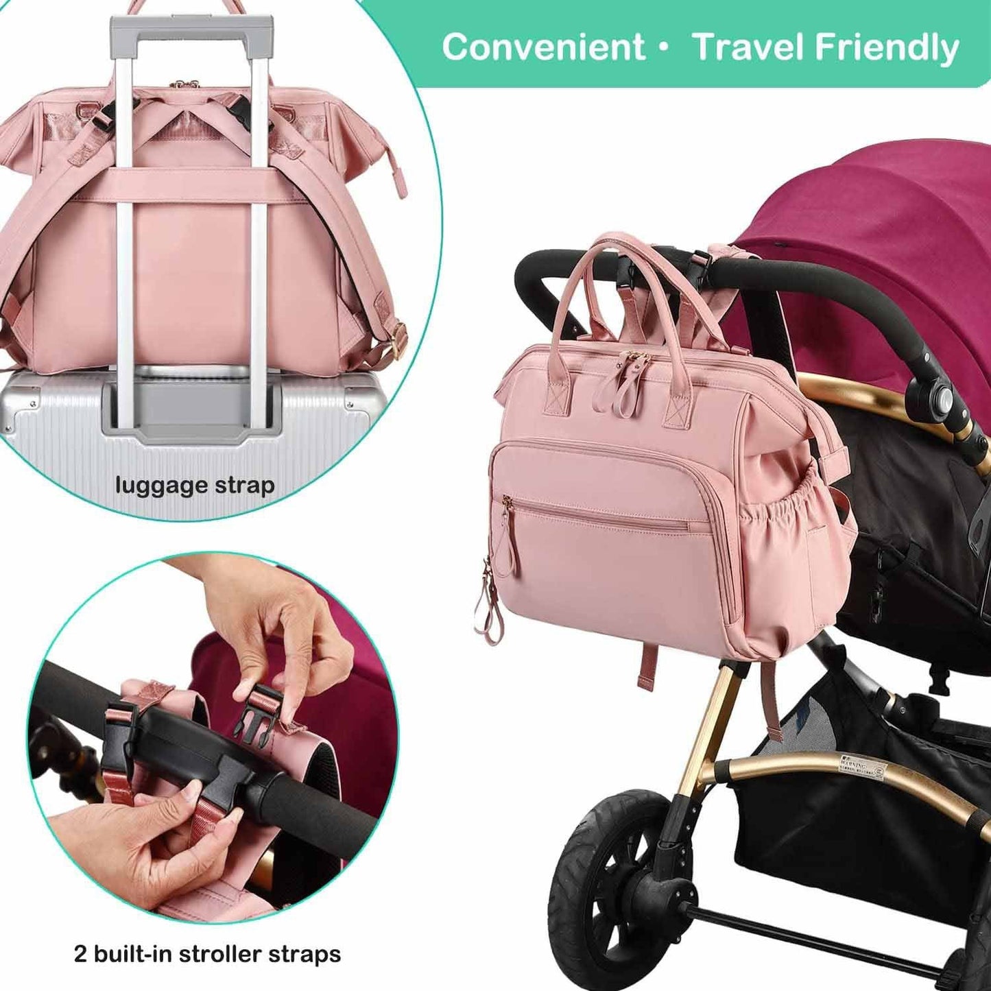 Black Large Capacity Waterproof Baby Diaper Bag with Anti-Theft Pocket - Mommy Bag for Children's Folding Stroller Storage