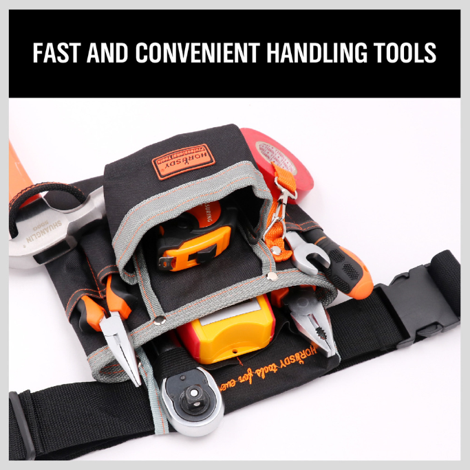 Black Professional Tool Holder Belt - Durable and Waterproof Tool Bag for Electricians, Carpenters, and Mechanics