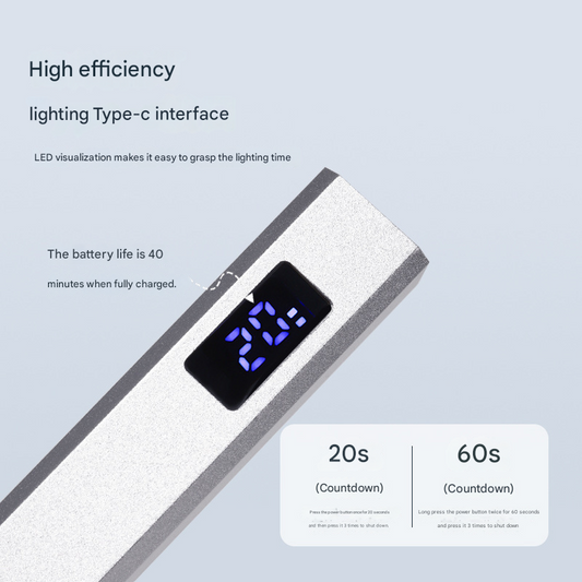 Silver Handheld UV LED Nail Curing Pen - Portable USB-C Rechargeable Light for Fast-Drying Gel Polish & Nail Art