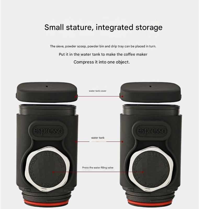 Black Portable Hand Press Espresso Machine - Compatible with Espresso Capsules and Ground Coffee for Home, Travel, and Outdoor Use