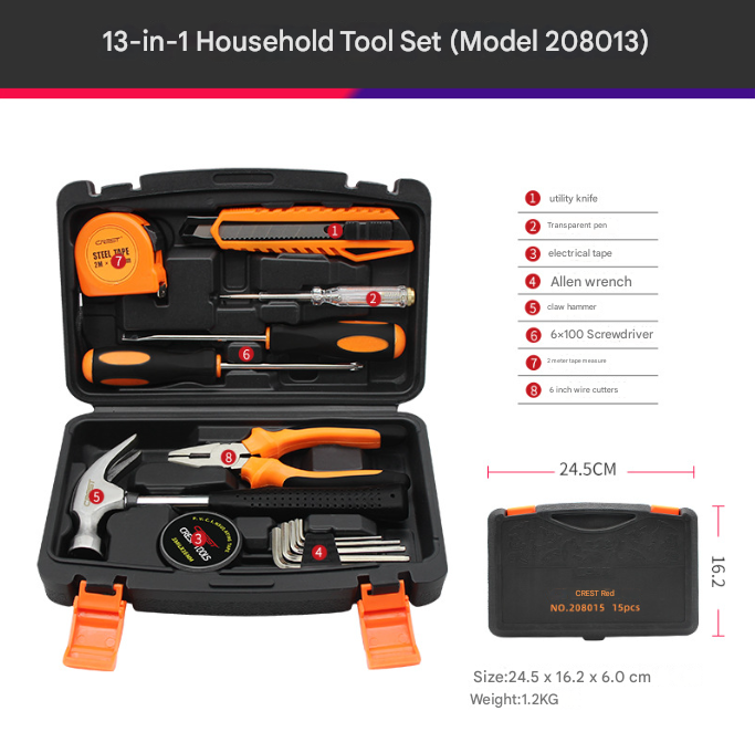 13-Piece Compact Household Tool Kit - Essential Hand Tool Set for Home DIY & Repairs