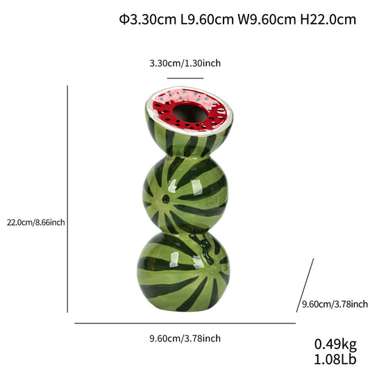 Watermelon Whimsical Stacked Fruit Ceramic Vase - Nordic Style Flower Holder for Modern Home Decor