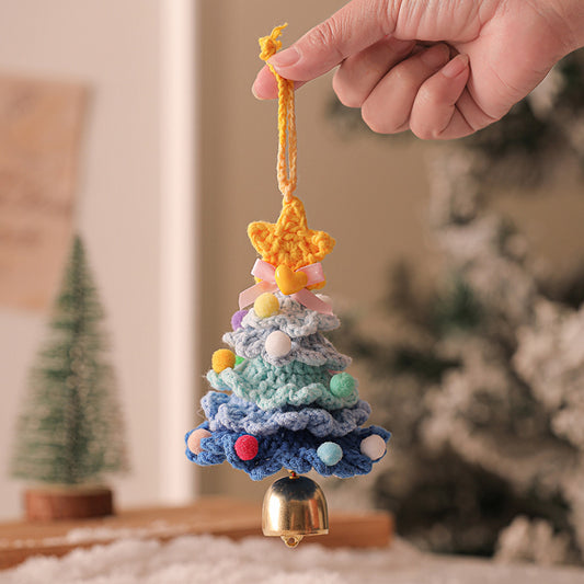 2 Pcs Handmade Crochet Christmas Tree Ornament - Plush Knitted Decoration with Bell - Ideal for Home, Car & Holiday Decor(Style F)