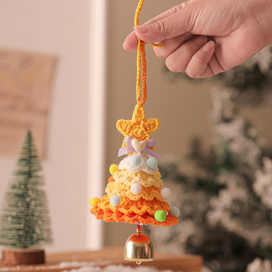 2 Pcs Handmade Crochet Christmas Tree Ornament - Plush Knitted Decoration with Bell - Ideal for Home, Car & Holiday Decor(Style G)